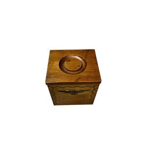 Vintage,‎ Wood Box/Canister Brass Eagle Emblem Dovetail Joints Kitchen